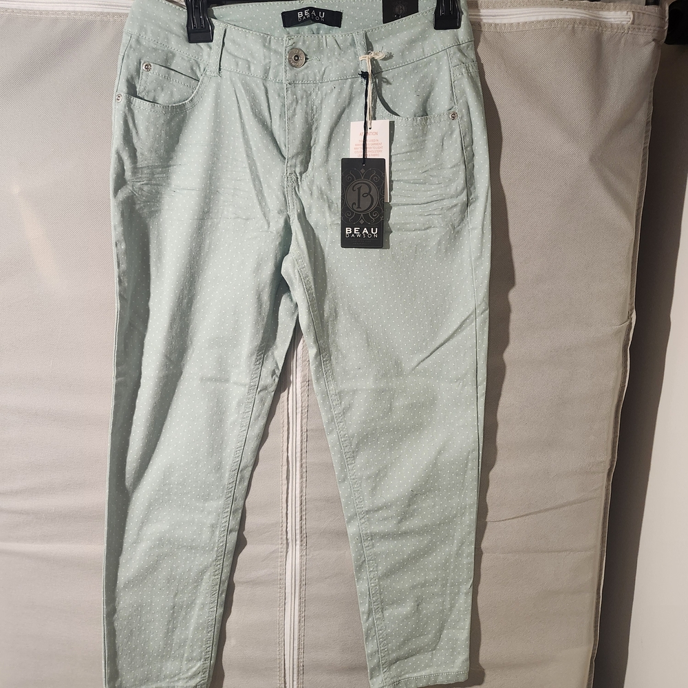 Beau Light Mint Ankle Pants - Polka Dot Cropped Trousers